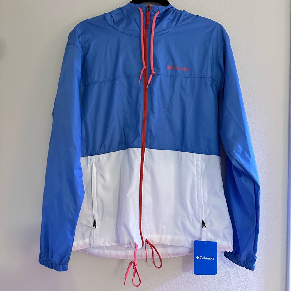 Columbia Women’s Blue and White Hooded Windbreaker